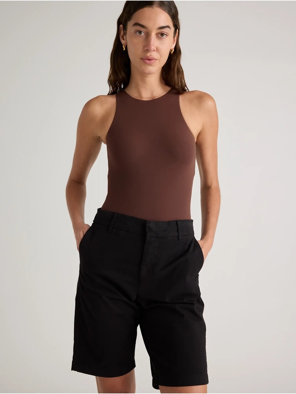 Quince Organic Stretch Cotton Chino Bermuda Shorts in Black Size 8 Like New